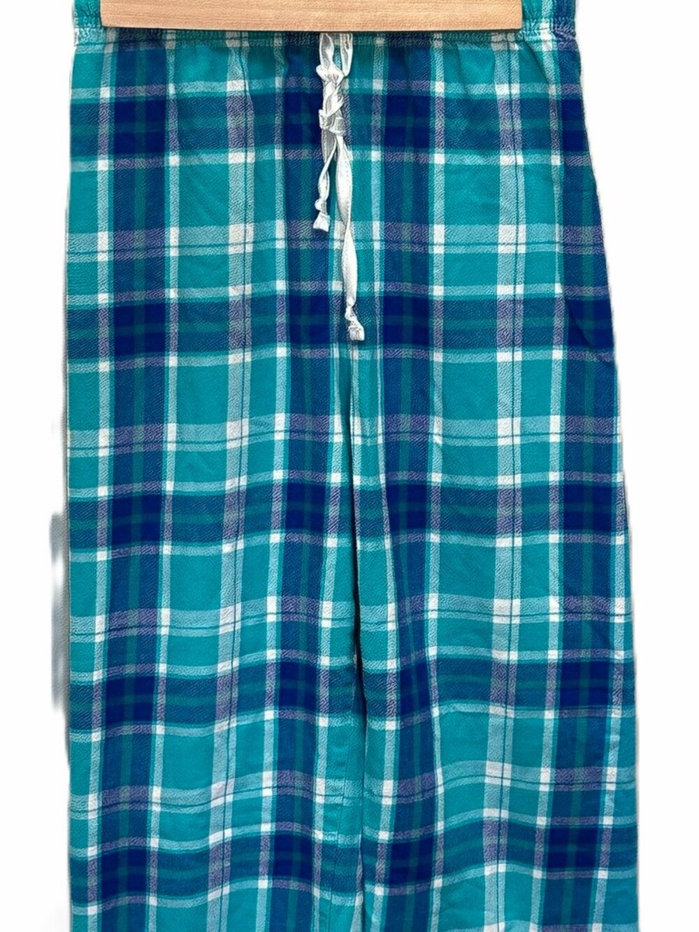 PajamaGram XL Teal Blue Plaid 100% Cotton Flannel Pajama Pants